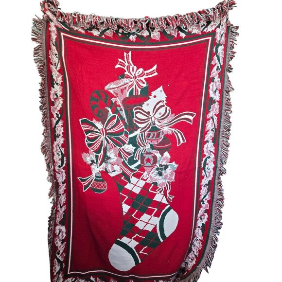 Fieldcrest Throw Blanket Vintage Holiday Christmas Stocking Design VR1807 - Picture 3 of 12